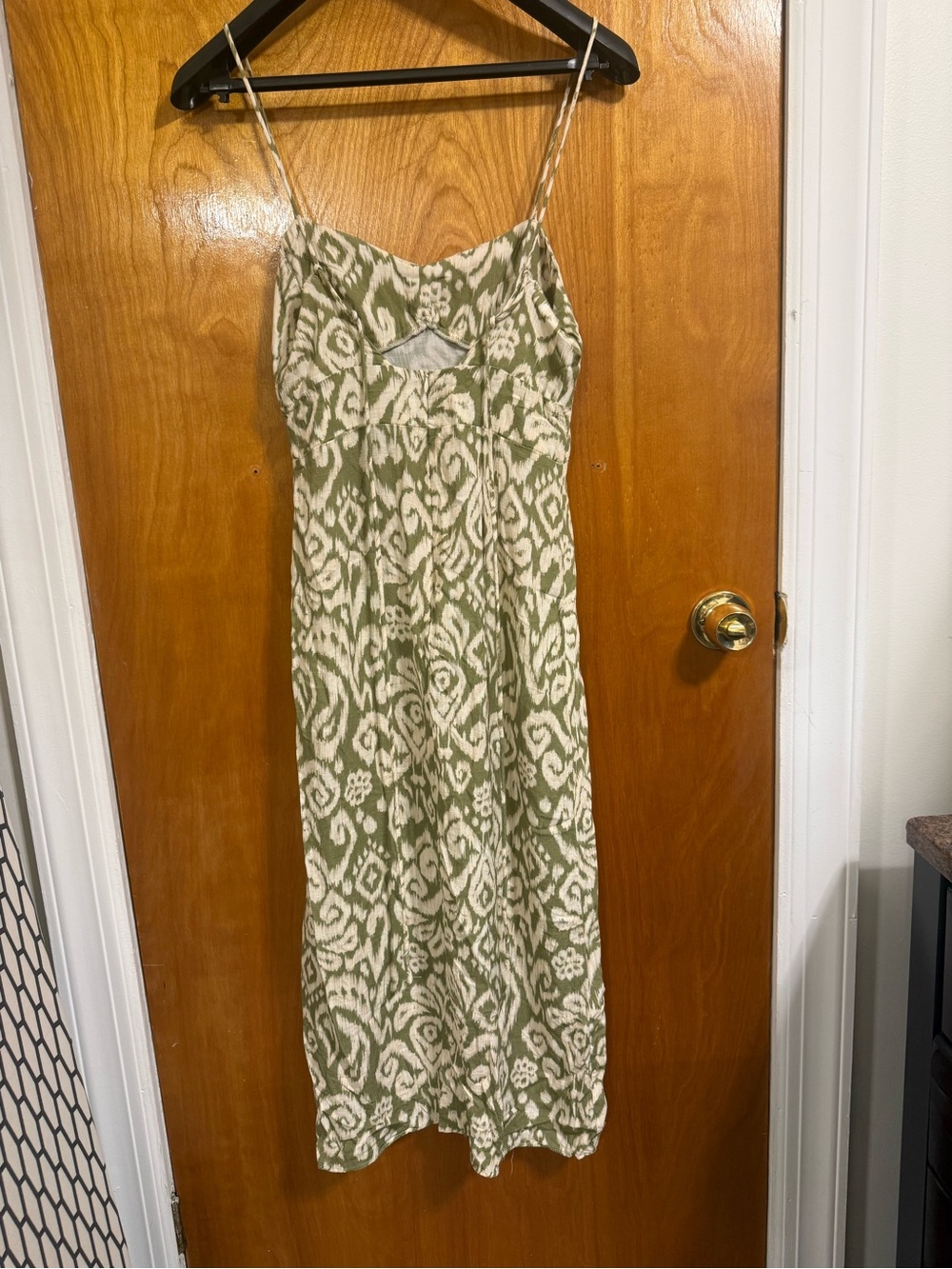 Zara Olive Green and White Patterned Slip Dress - Picture 3 of 6